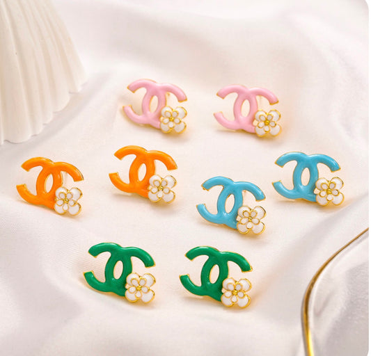 Pink channel flower earring
