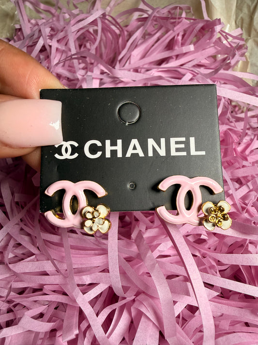 Pink channel flower earring